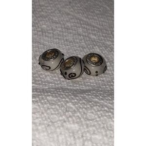 NEW SET OF 3 PANDORA MURANO TRANSCULENT WHITE W/SWIRLS & DOTS - REALLY CUTE